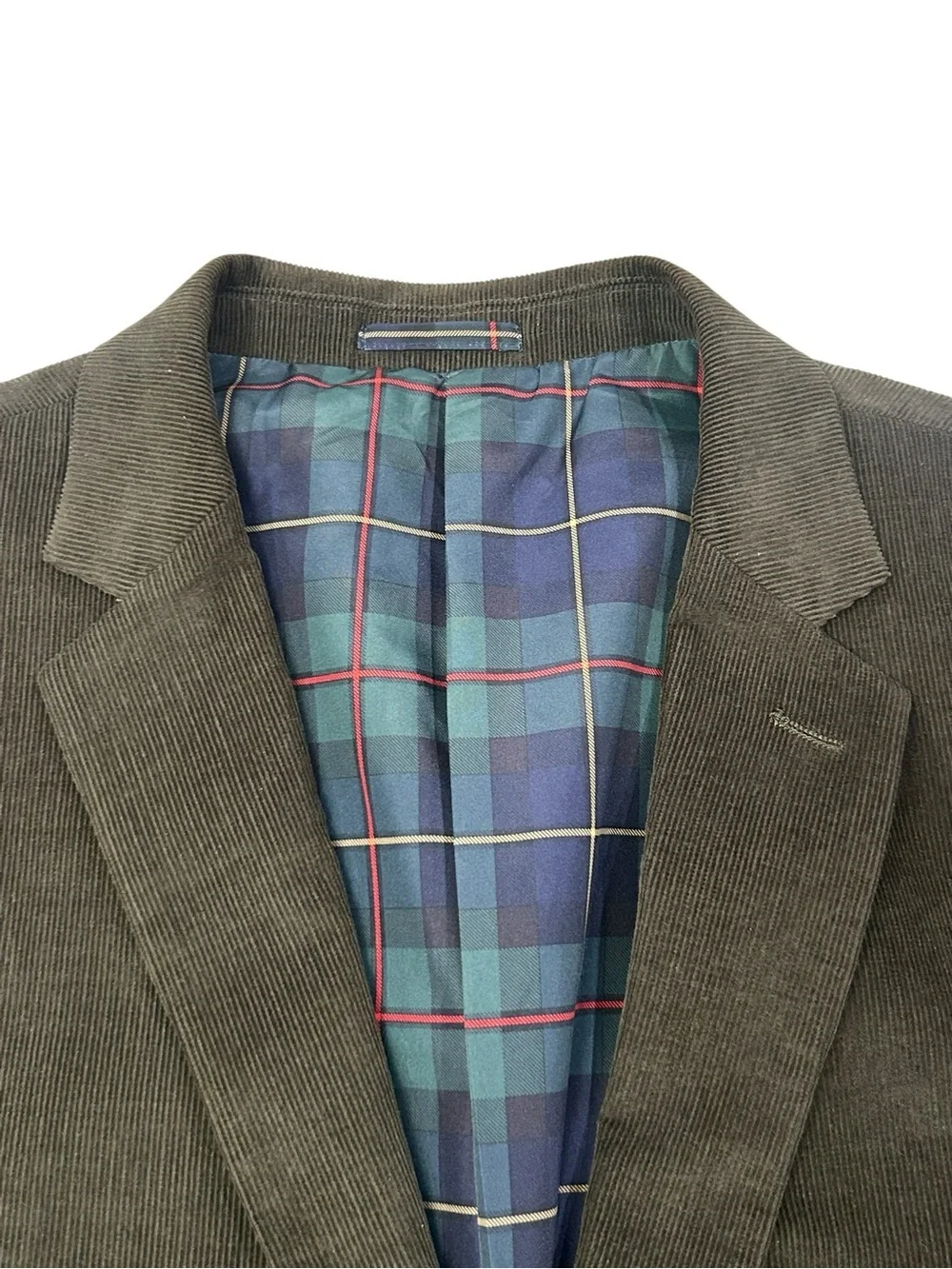 Alan Flusser Olive‎ Brown Corduroy Blazer with Tartan Plaid Lining Men’s Large